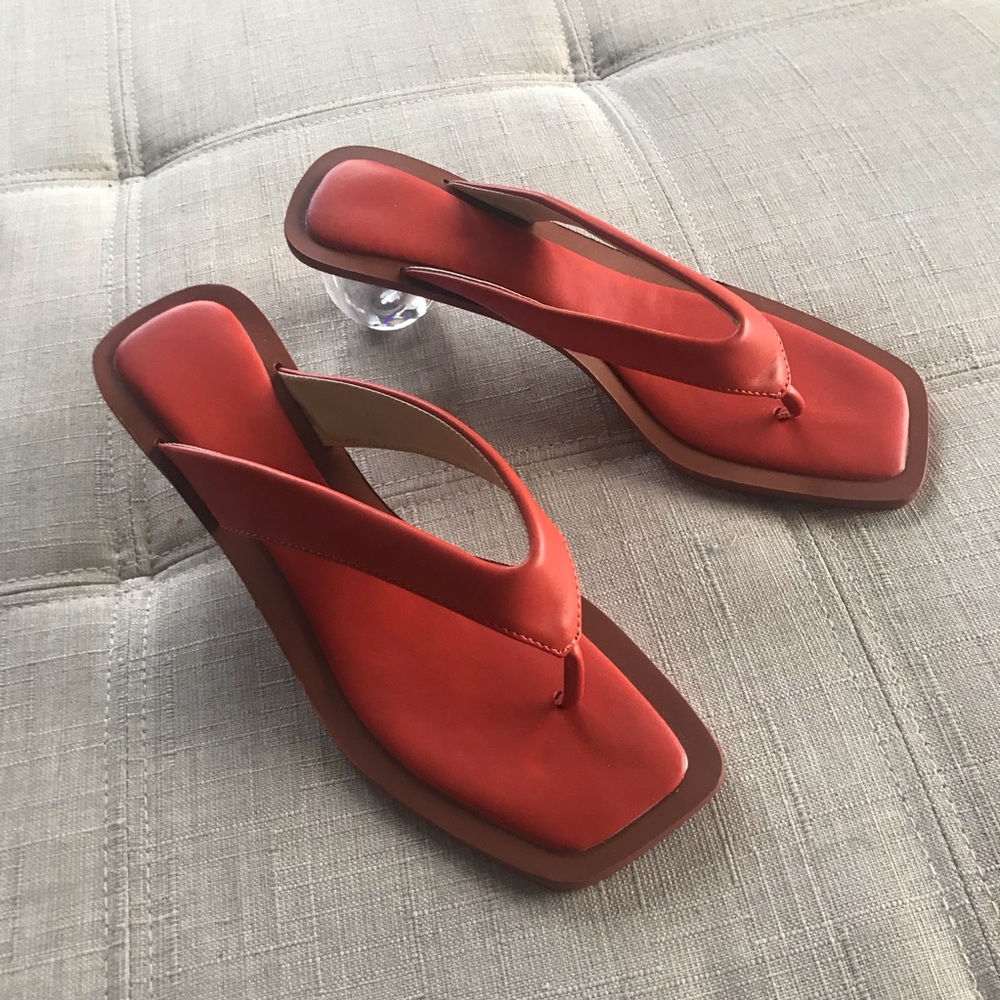 NWT Orange Square Toe Round Clear Heels Sz 40/8.5